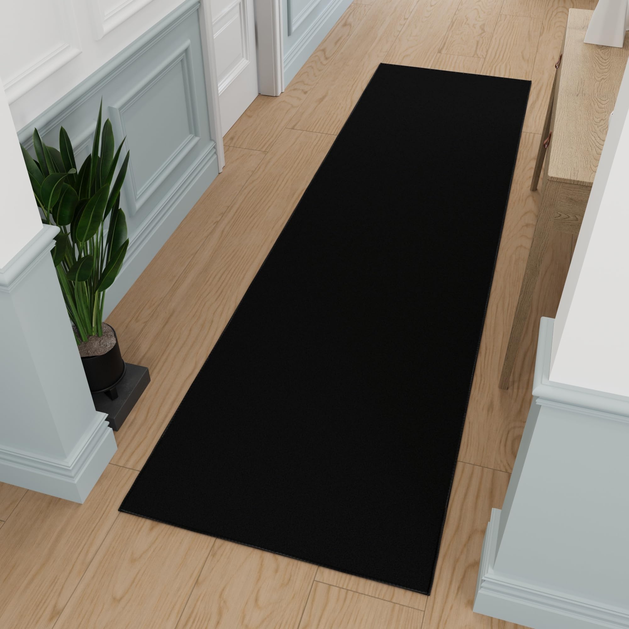 Ottomanson 2' x 5' Hallway Runner – Durable Non-Slip Scraper Pile Rug, Black