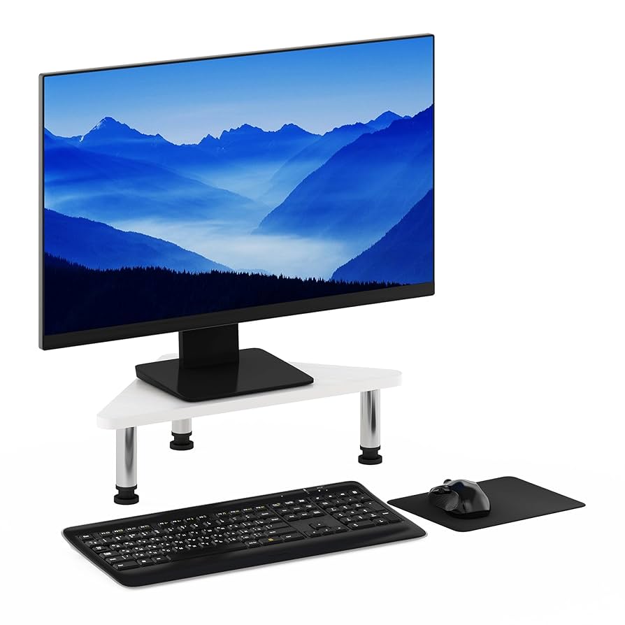 Furinno Turn-N-Tube Monitor Riser Stand, White Oak, Stainless Steel Tubes