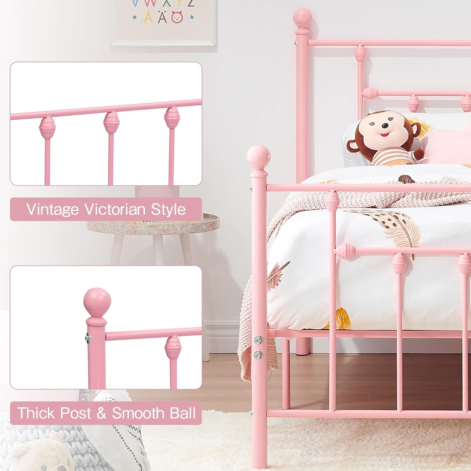 VECELO Twin Size Metal Platform Bed Frame with Headboard and Footboard