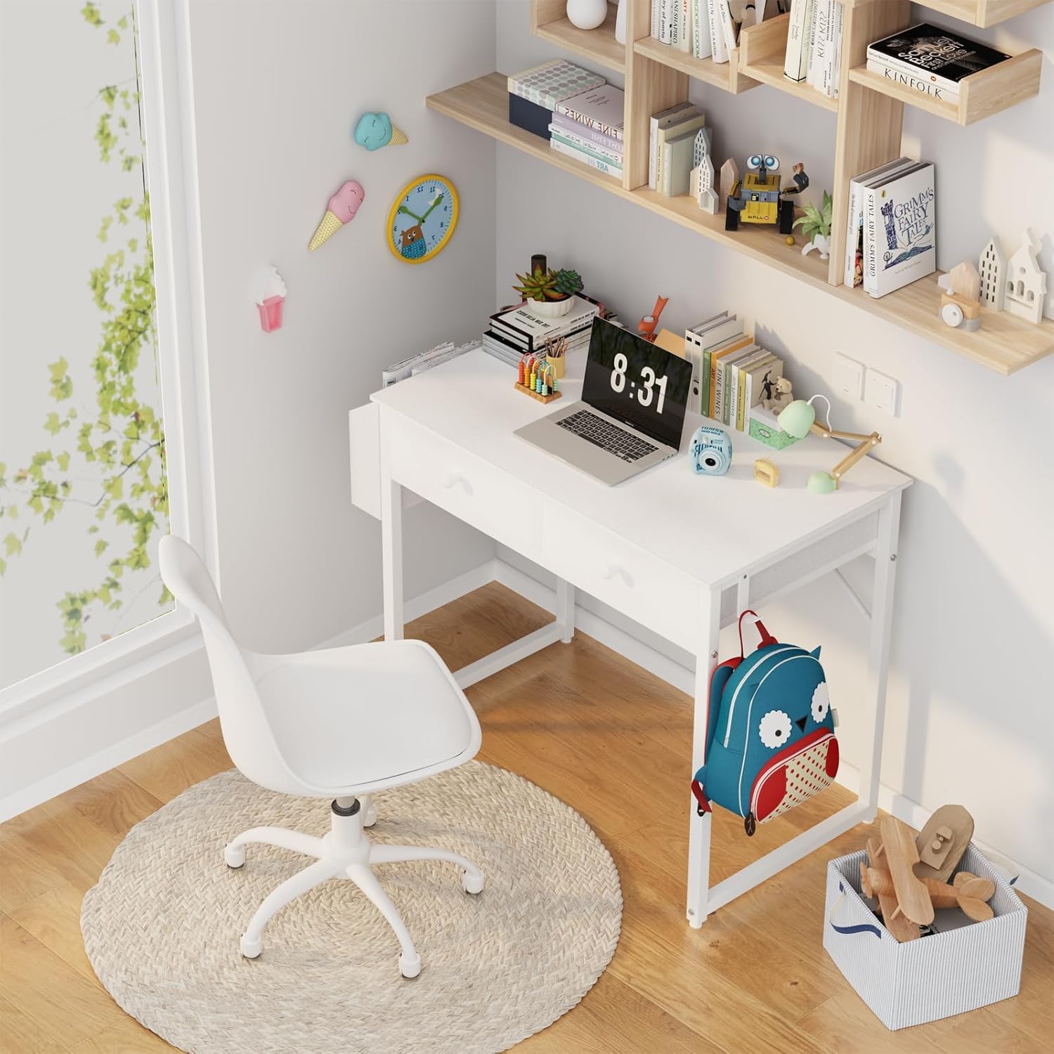 Lufeiya Small White Desk with Drawers