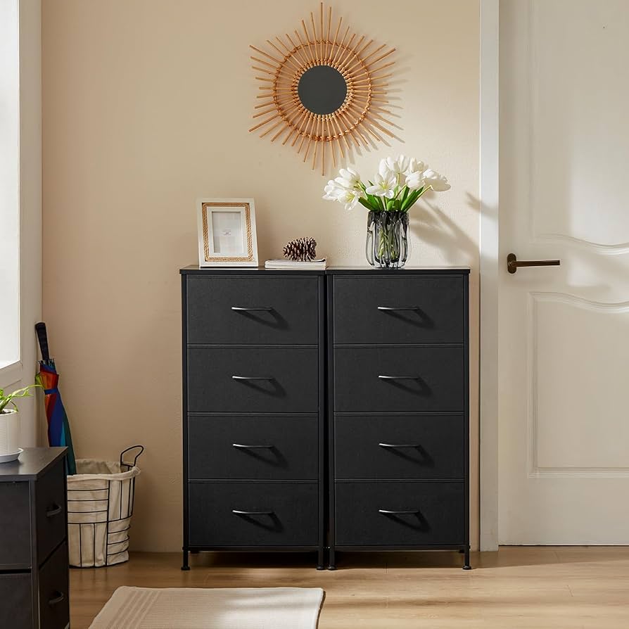 DUMOS 4-Drawer Nightstand – Steel Frame & Wood Top