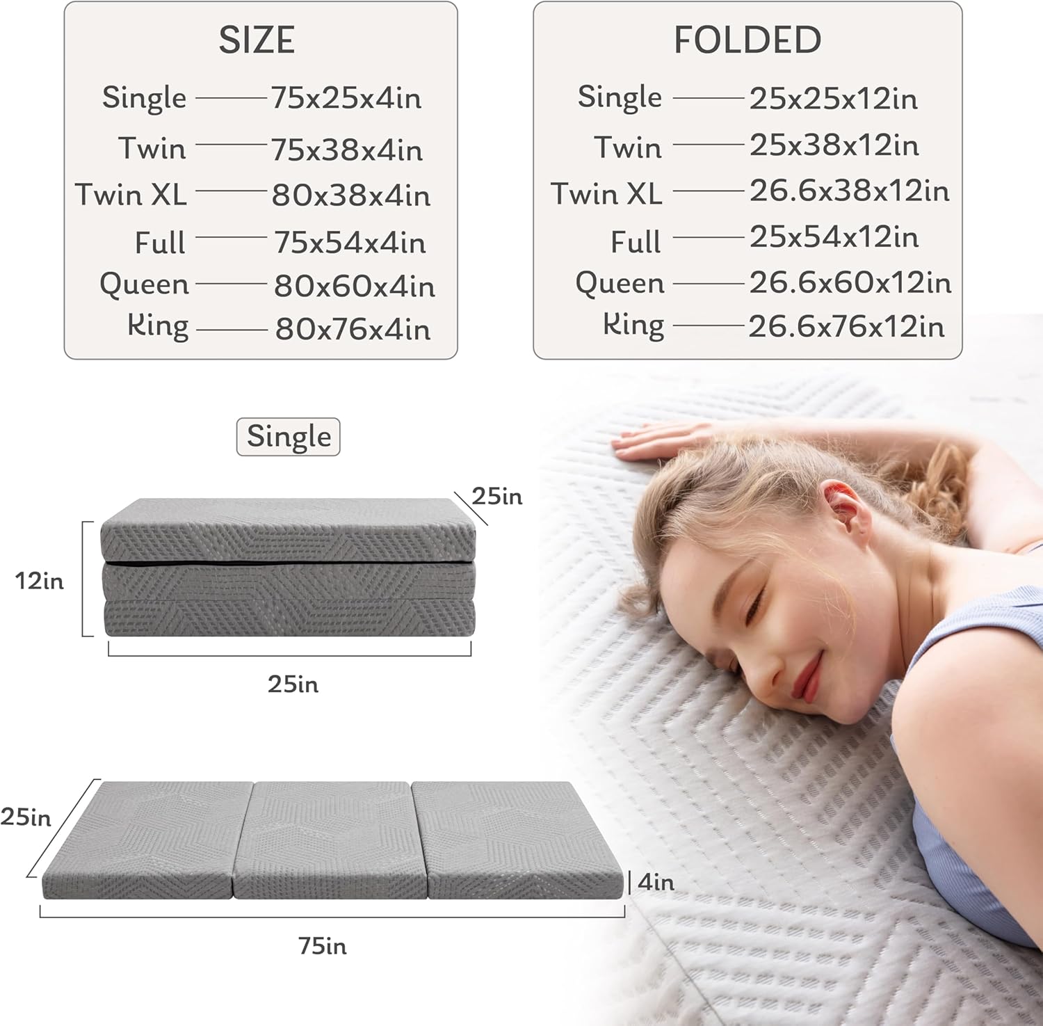 MLILY Tri-Fold Memory Foam Mattress