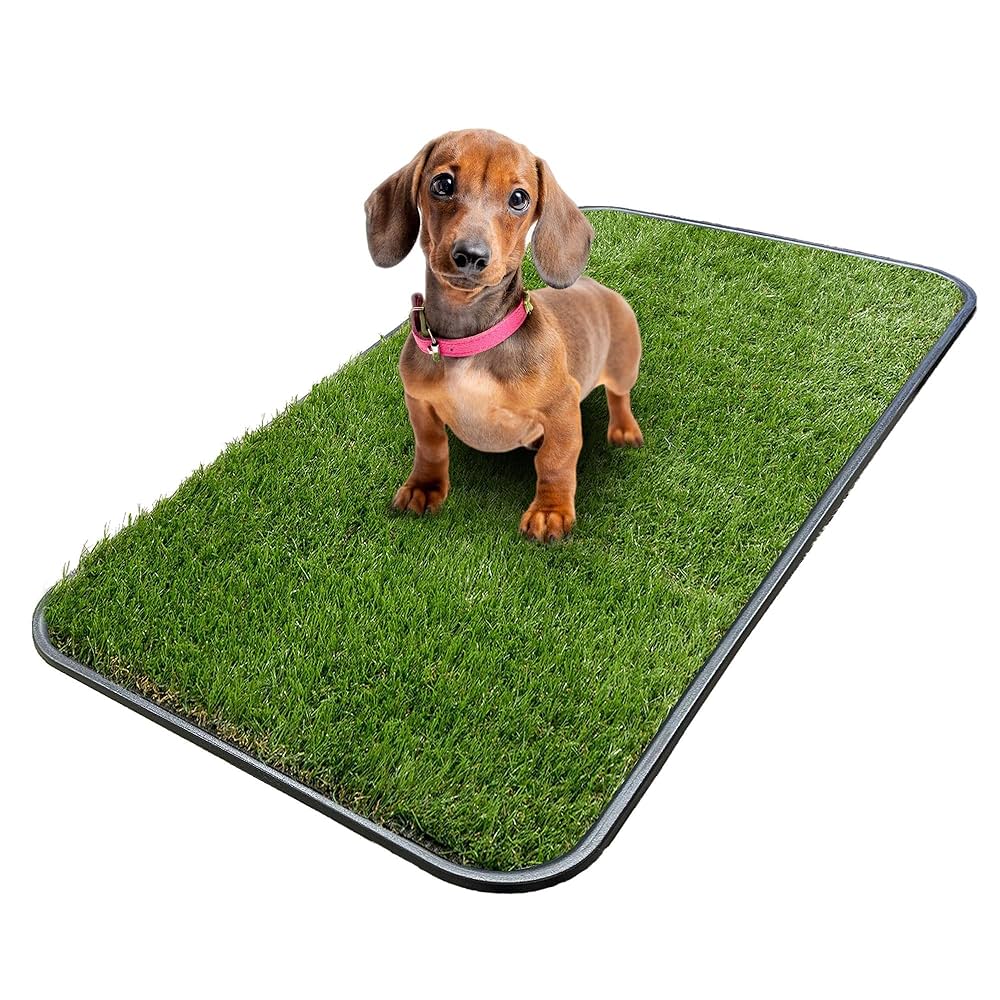 Ottomanson 15" x 30" Artificial Grass Puppy Potty Training Pad with Tray – Reusable