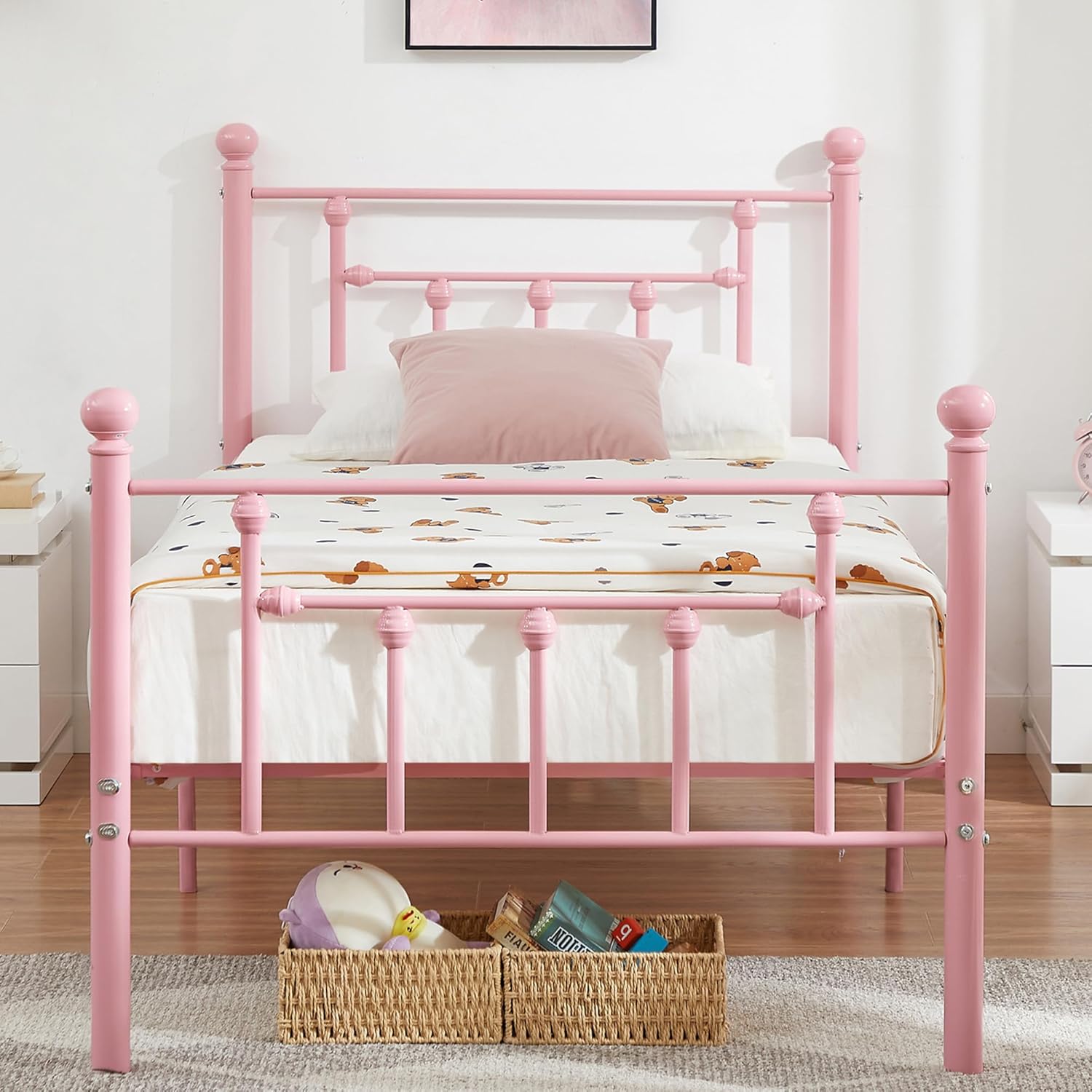 VECELO Twin Size Metal Platform Bed Frame with Headboard and Footboard