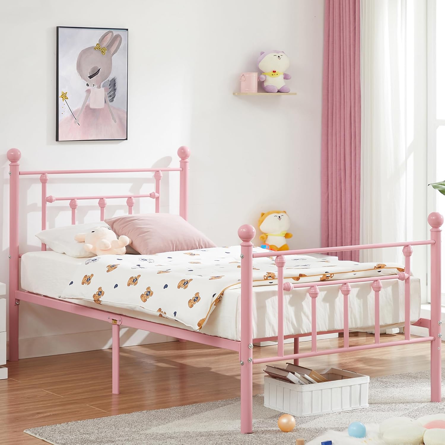 VECELO Twin Size Metal Platform Bed Frame with Headboard and Footboard