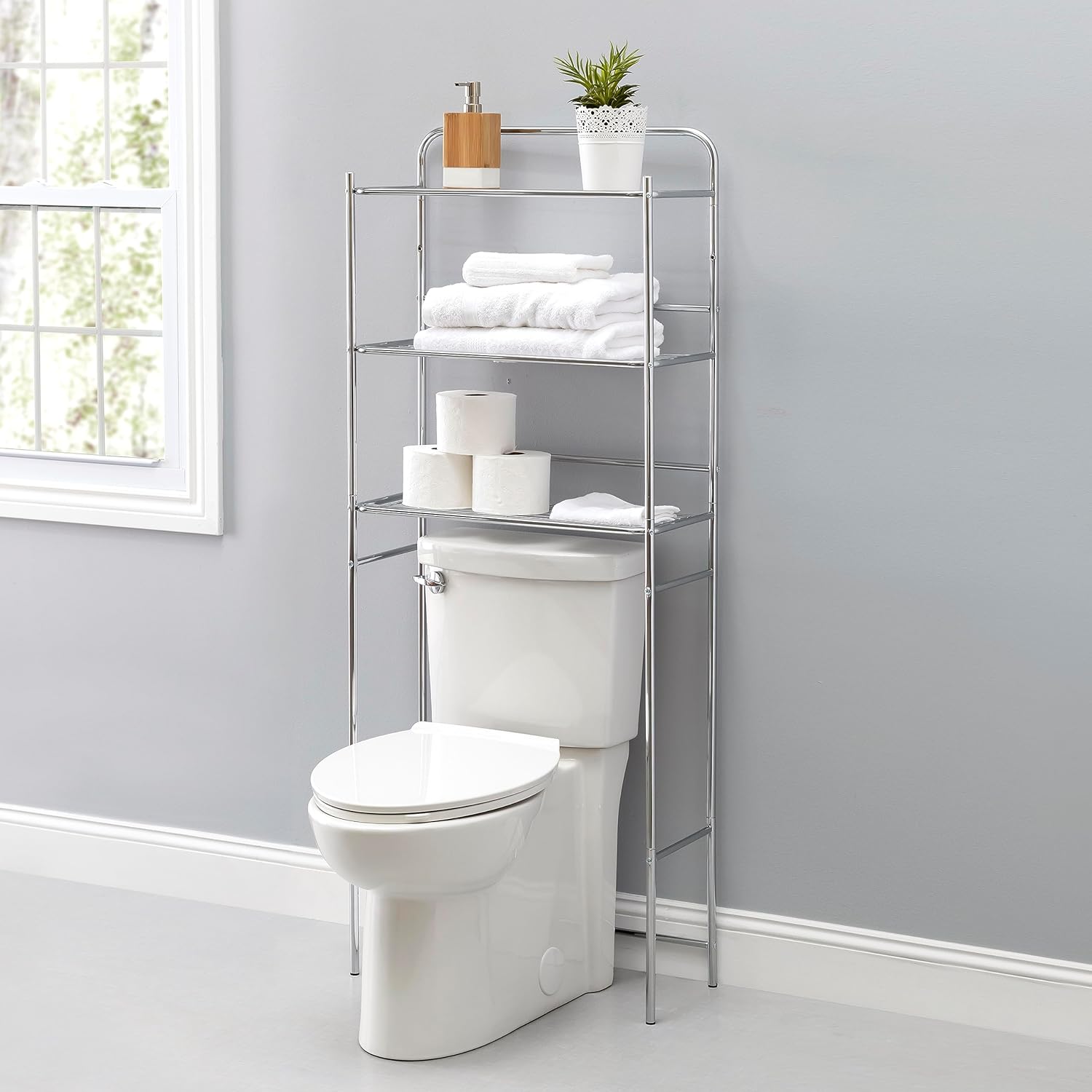 Home Basics 3 Tier Steel Space Saver Over The Toilet Bathroom Shelf