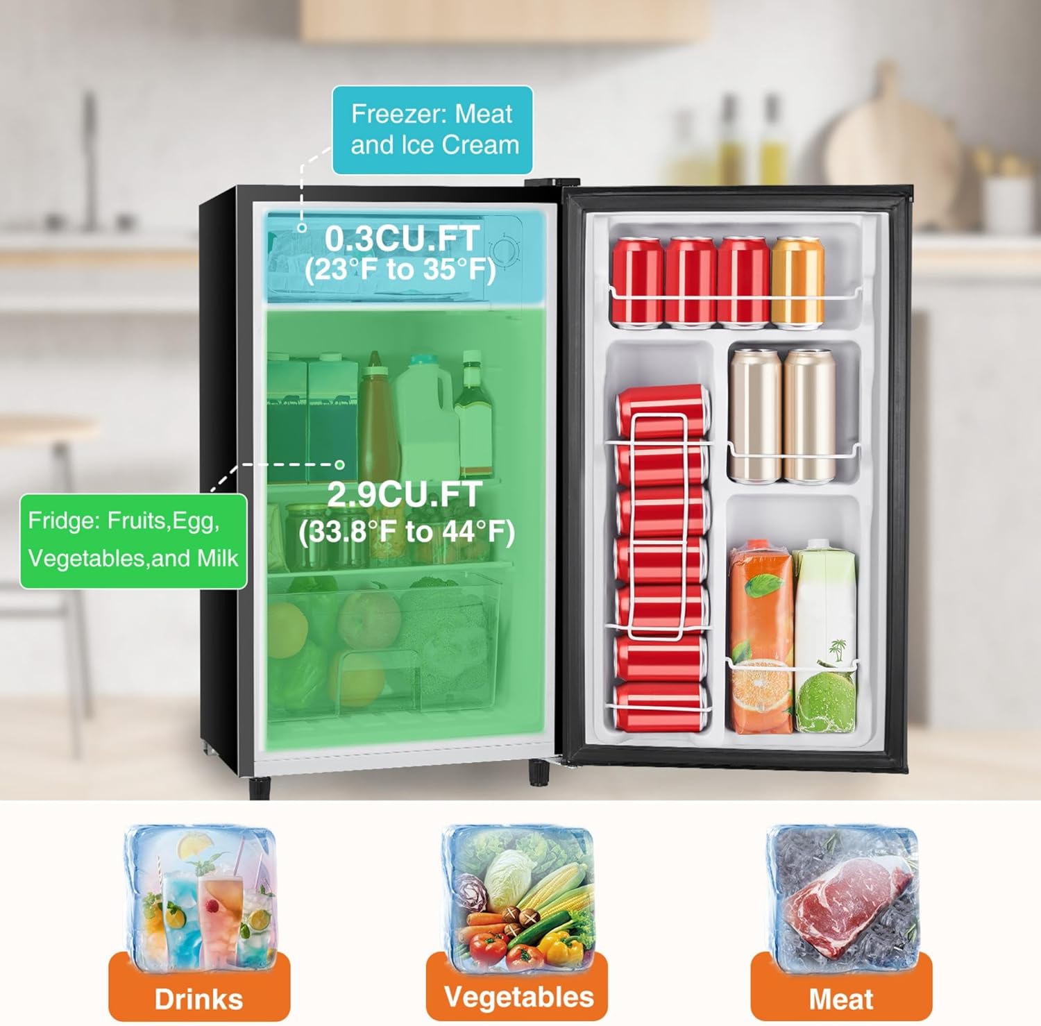 Sweetcrispy Mini Fridge with Freezer