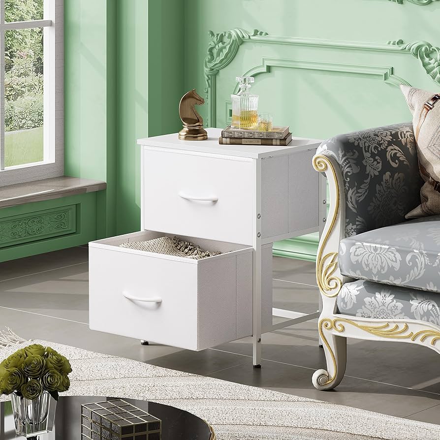 Whitmor 2-Drawer Fabric Nightstand – Small Storage Organizer