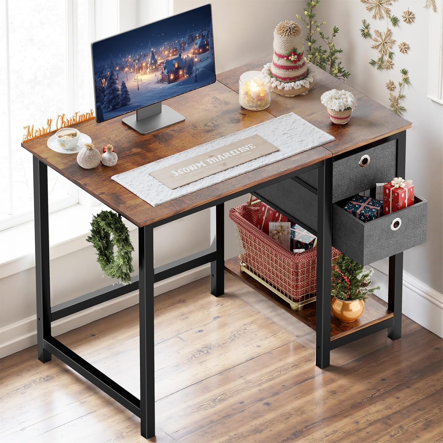 Sweetcrispy Small Computer Desk with Drawers 40X24 Inch Office