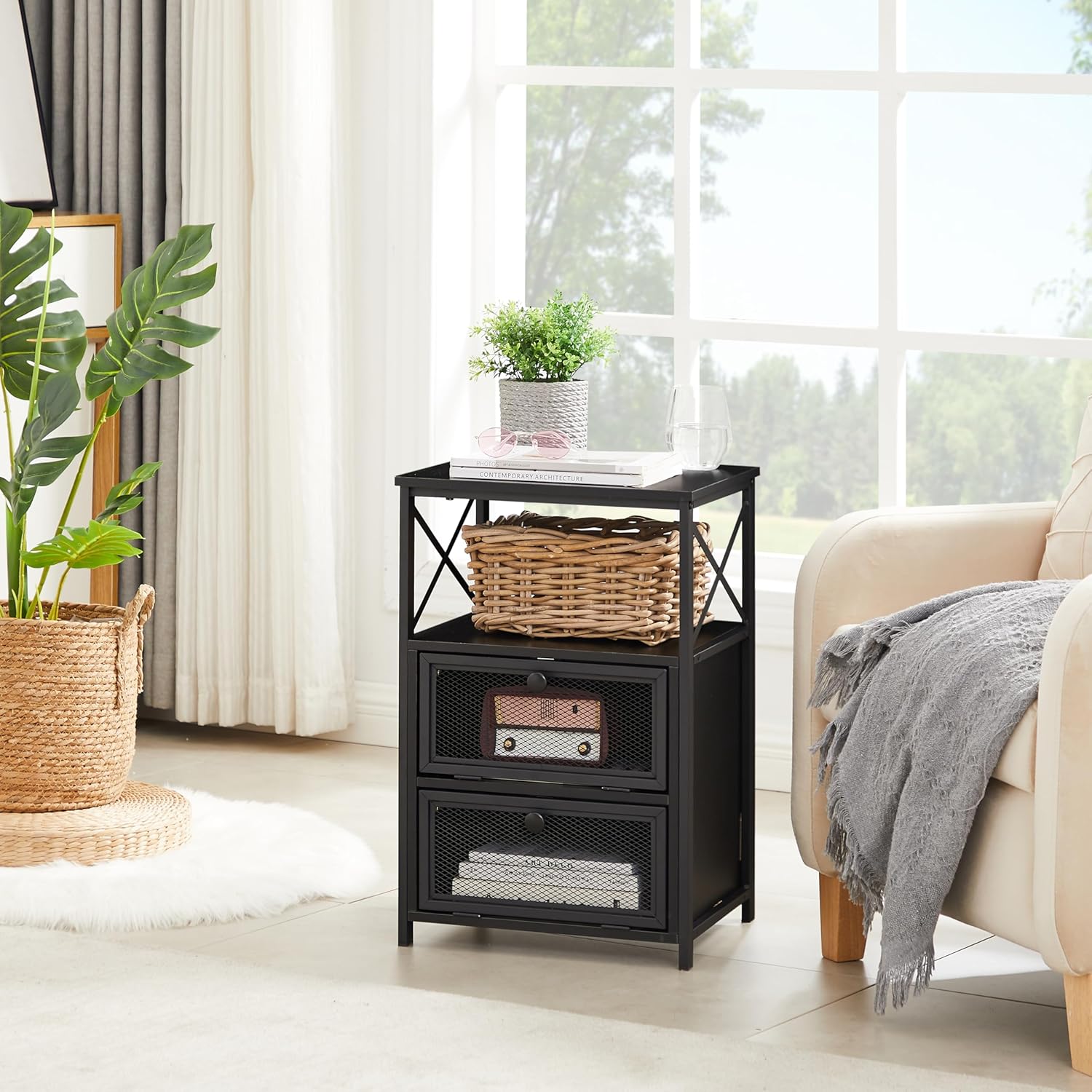 VECELO Nightstand End Table with flip Drawer