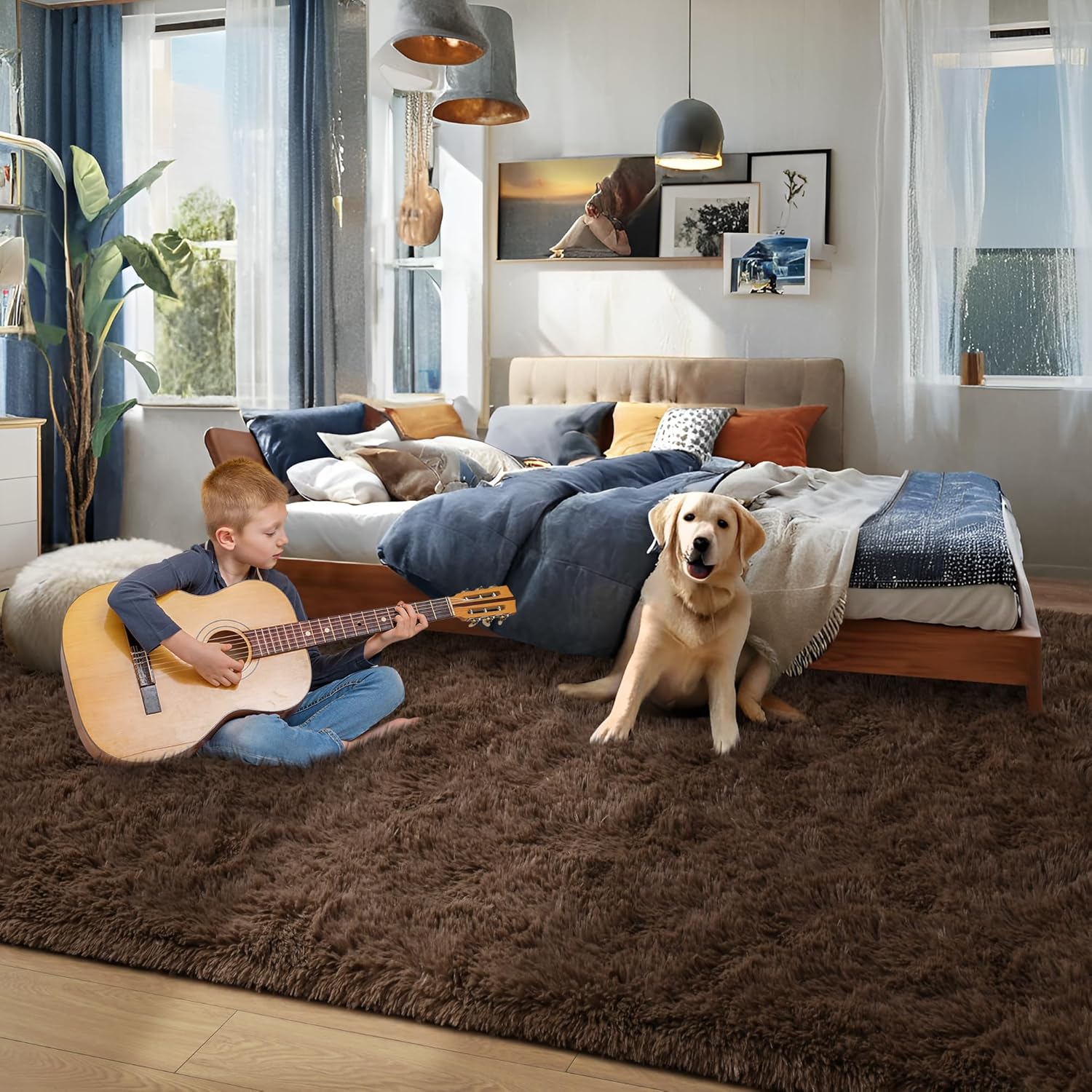 Foxmas Fluffy Brown Rug for Living Room