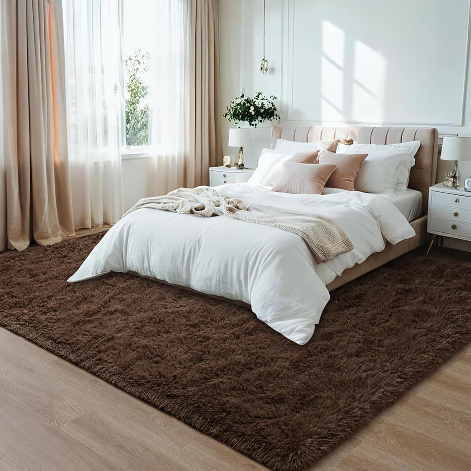 Foxmas Fluffy Brown Rug for Living Room