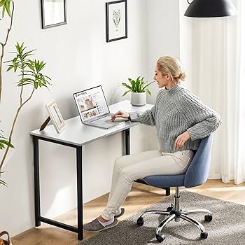 Sweetcrispy 32" Small Computer Desk – White, Metal Frame with Wood Tabletop