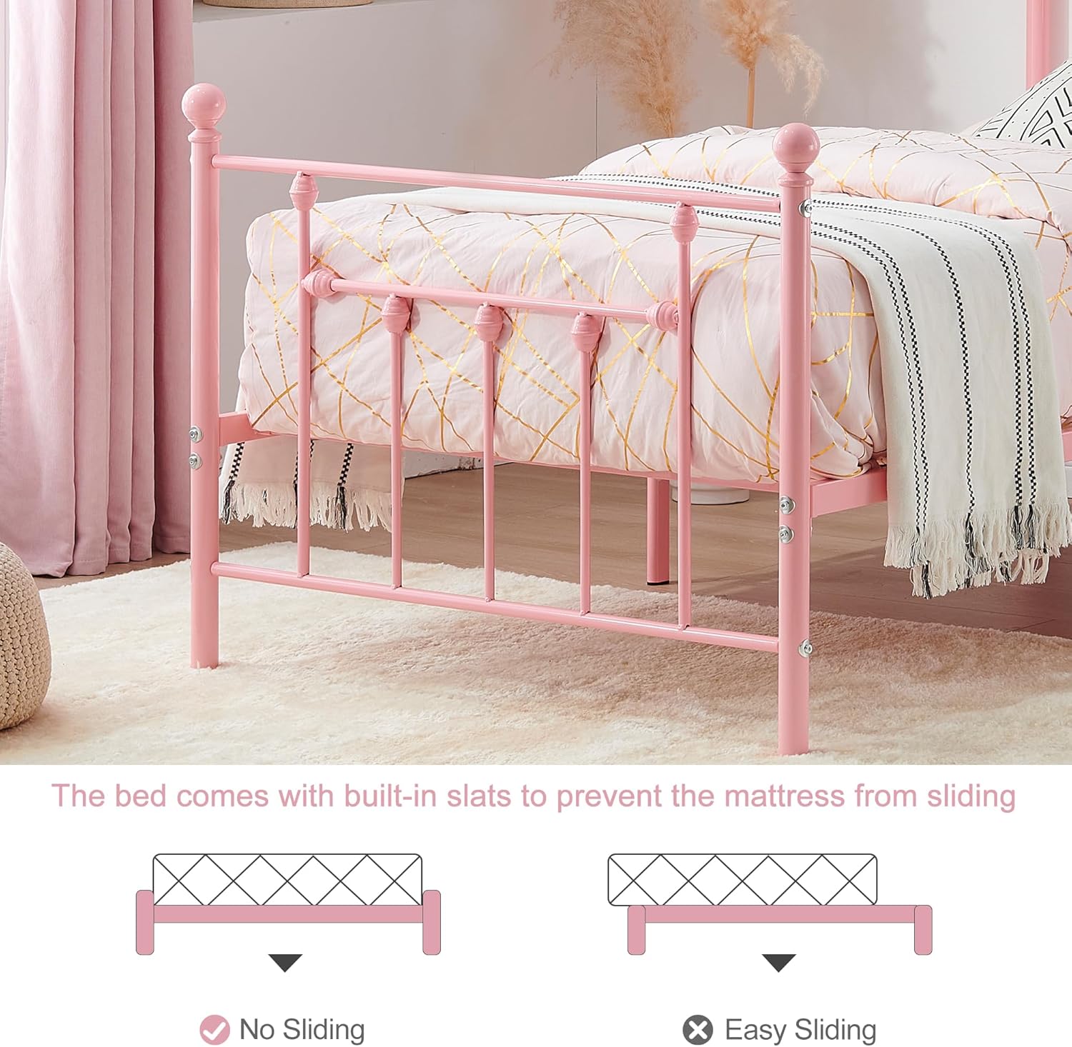 VECELO Twin Size Metal Platform Bed Frame with Headboard and Footboard