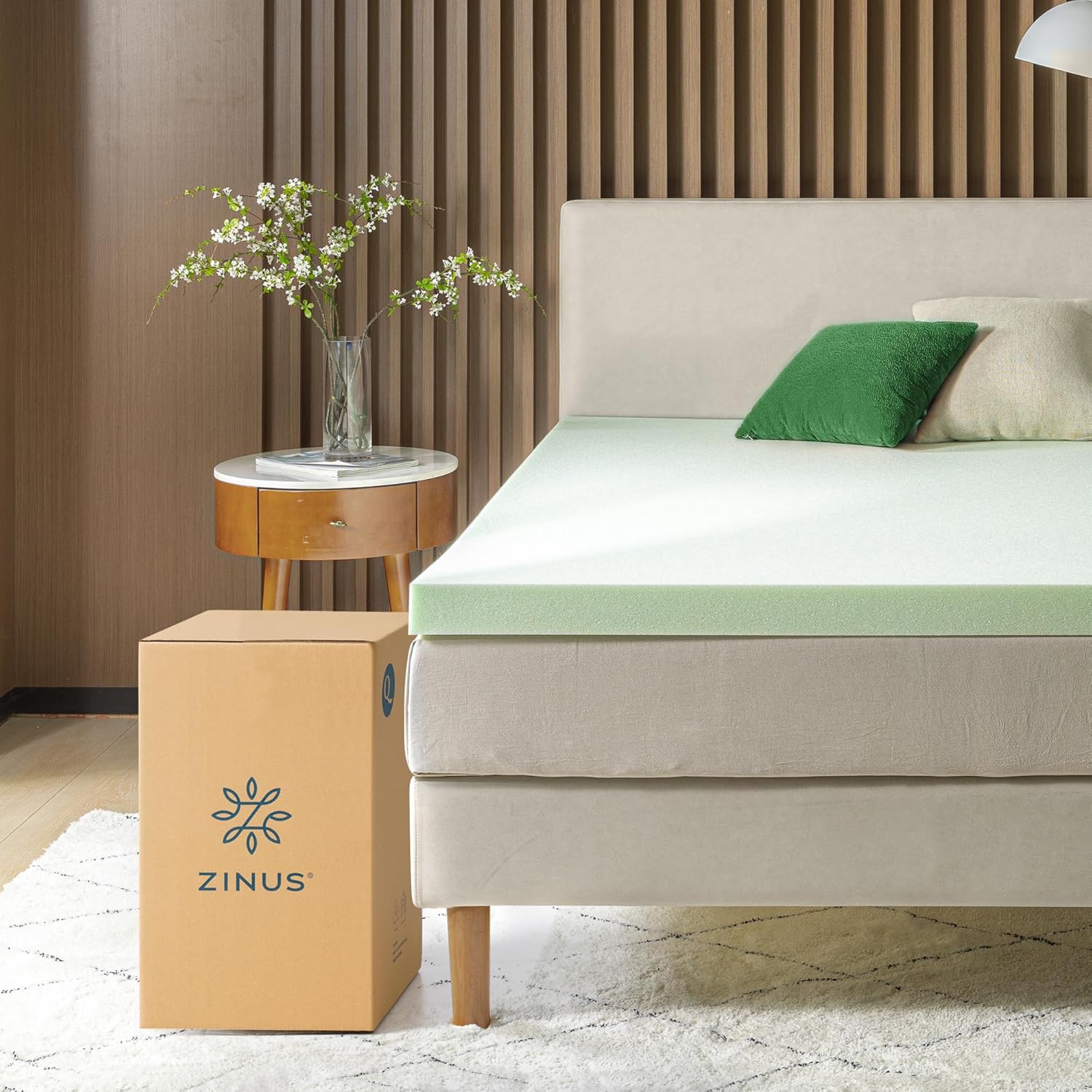 ZINUS Queen Size 3 Inch Green Tea Memory Foam Mattress Topper