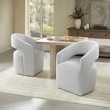KISLOT Upholstered Barrel Arm Dining Chair with Casters – No Assembly, Milk White