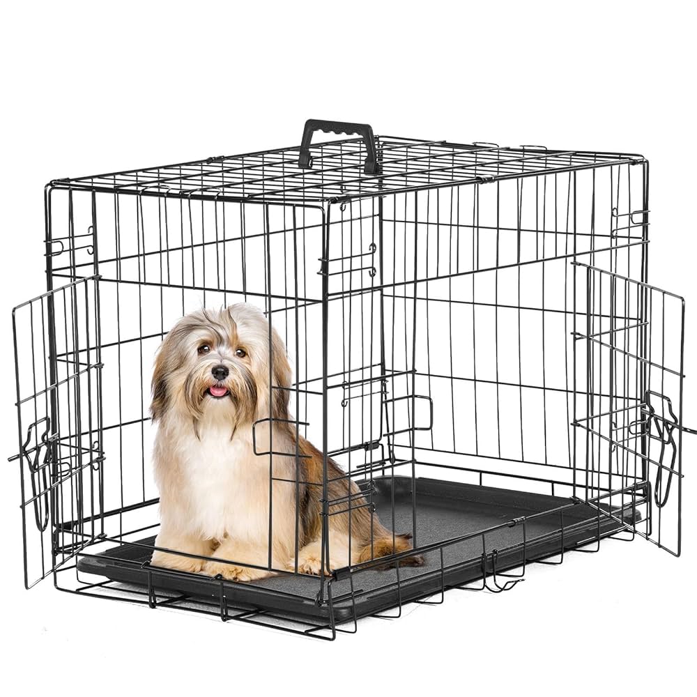 Sweetcrispy 24" Double-Door Dog Crate – Heavy-Duty Metal Kennel with Removable Tray