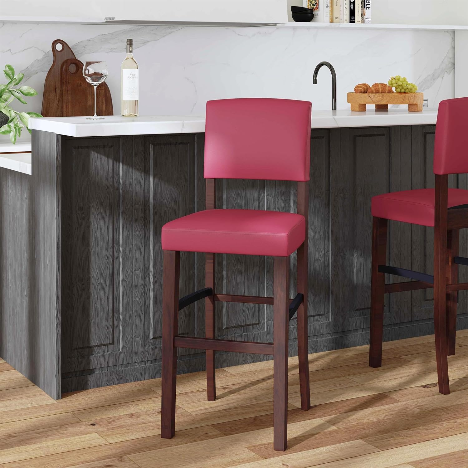 Linon Monaco 30", Dark Red Bar Stool