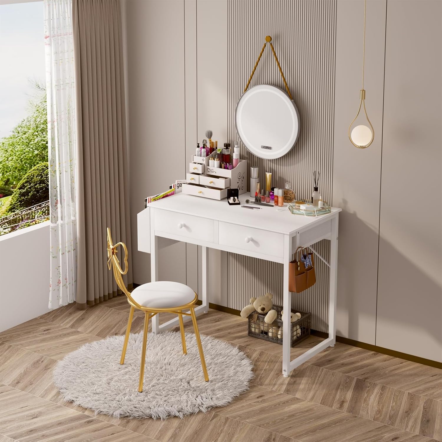 Lufeiya Small White Desk with Drawers