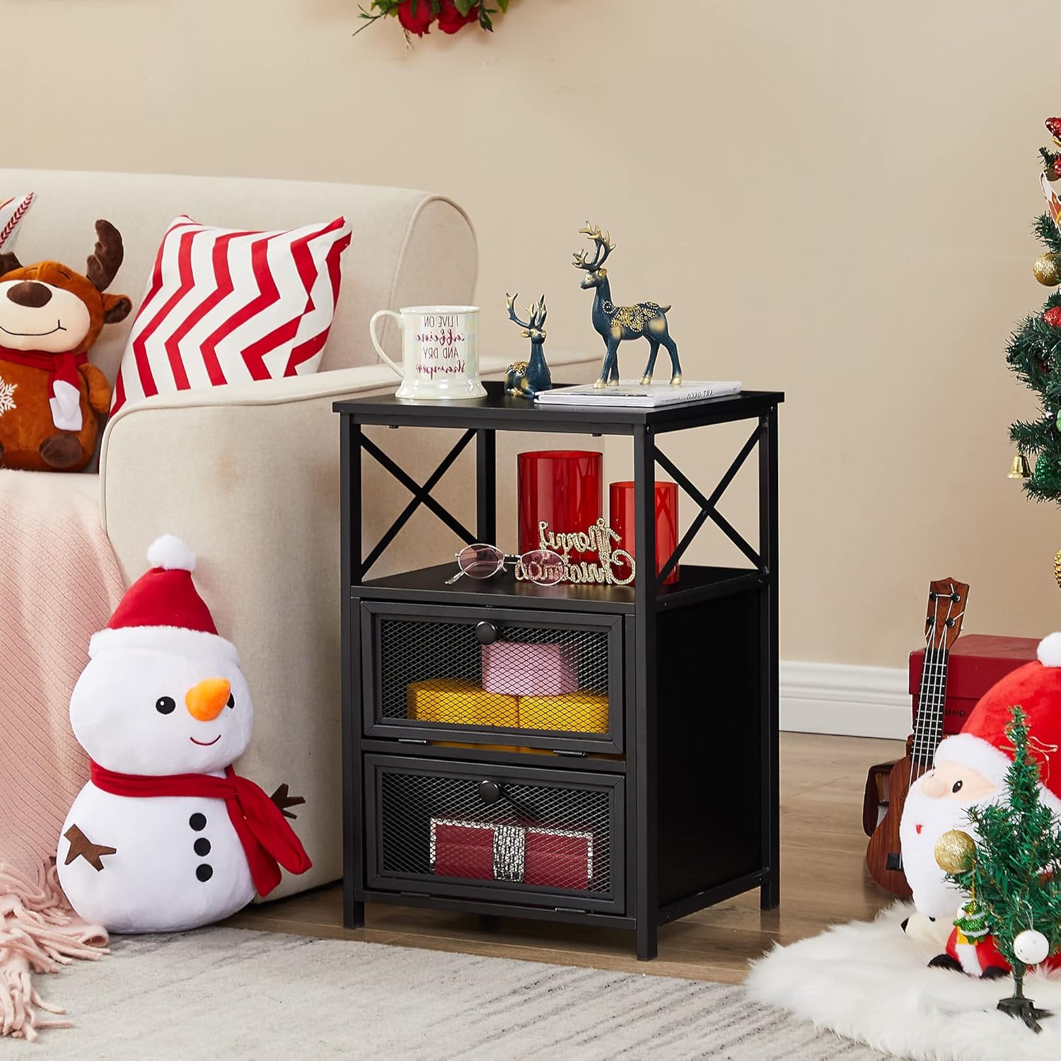 VECELO Nightstand End Table with flip Drawer