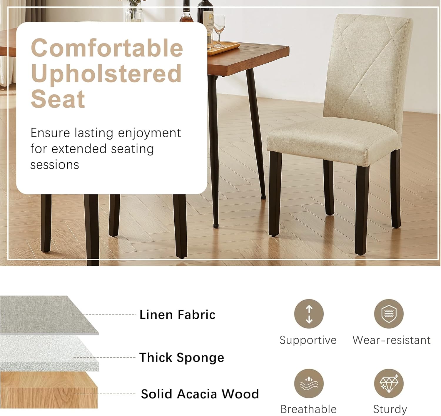 VECELO Upholstered Dining Chairs Set of 2