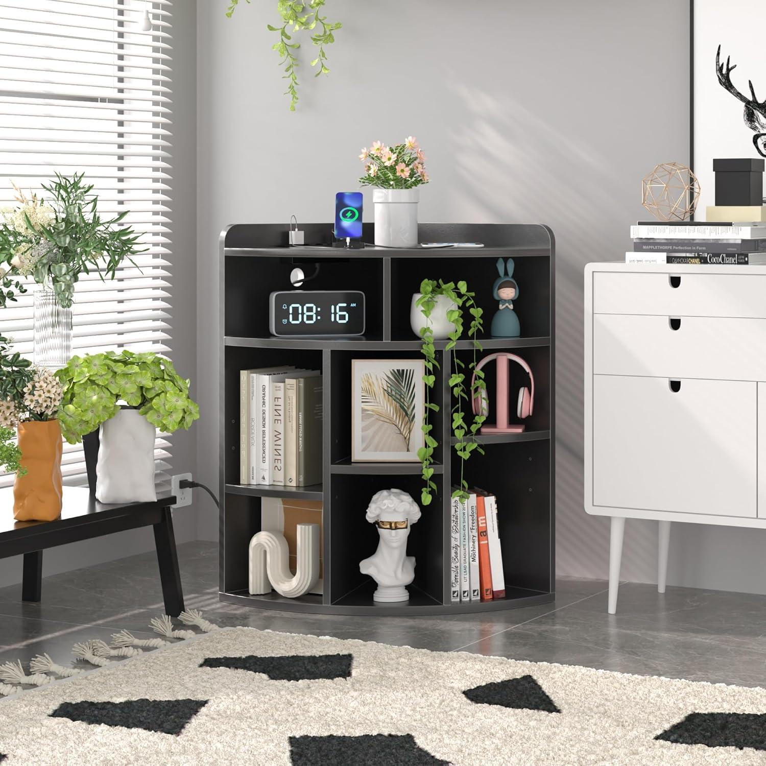 VECELO Corner Cube Shelf with USB Ports &amp; Outlets