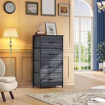 DWVO 4-Drawer Fabric Dresser – Steel Frame & Wooden Top
