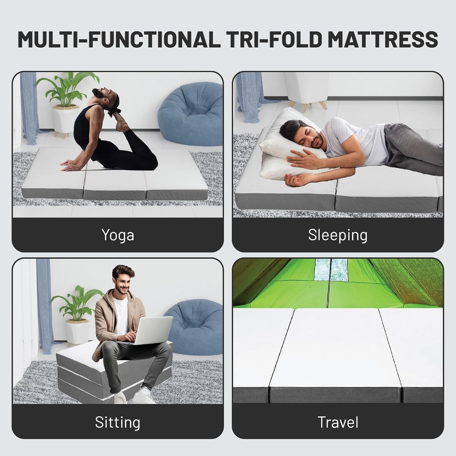 Greaton, 5-Inch Tri-Folding Gel Memory Foam Portable Floor Mattress