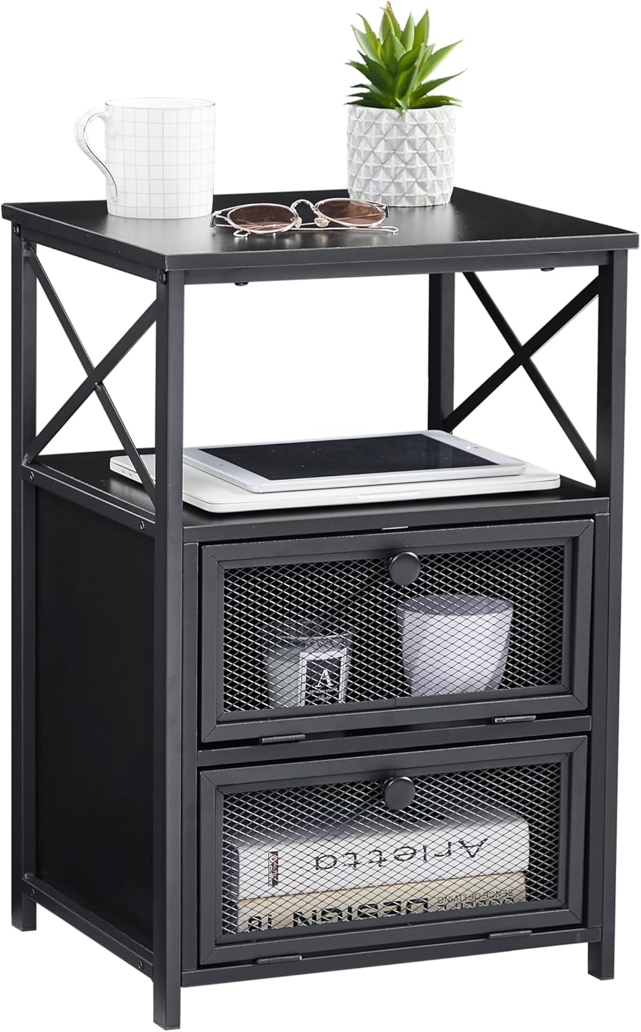 VECELO Nightstand End Table with flip Drawer