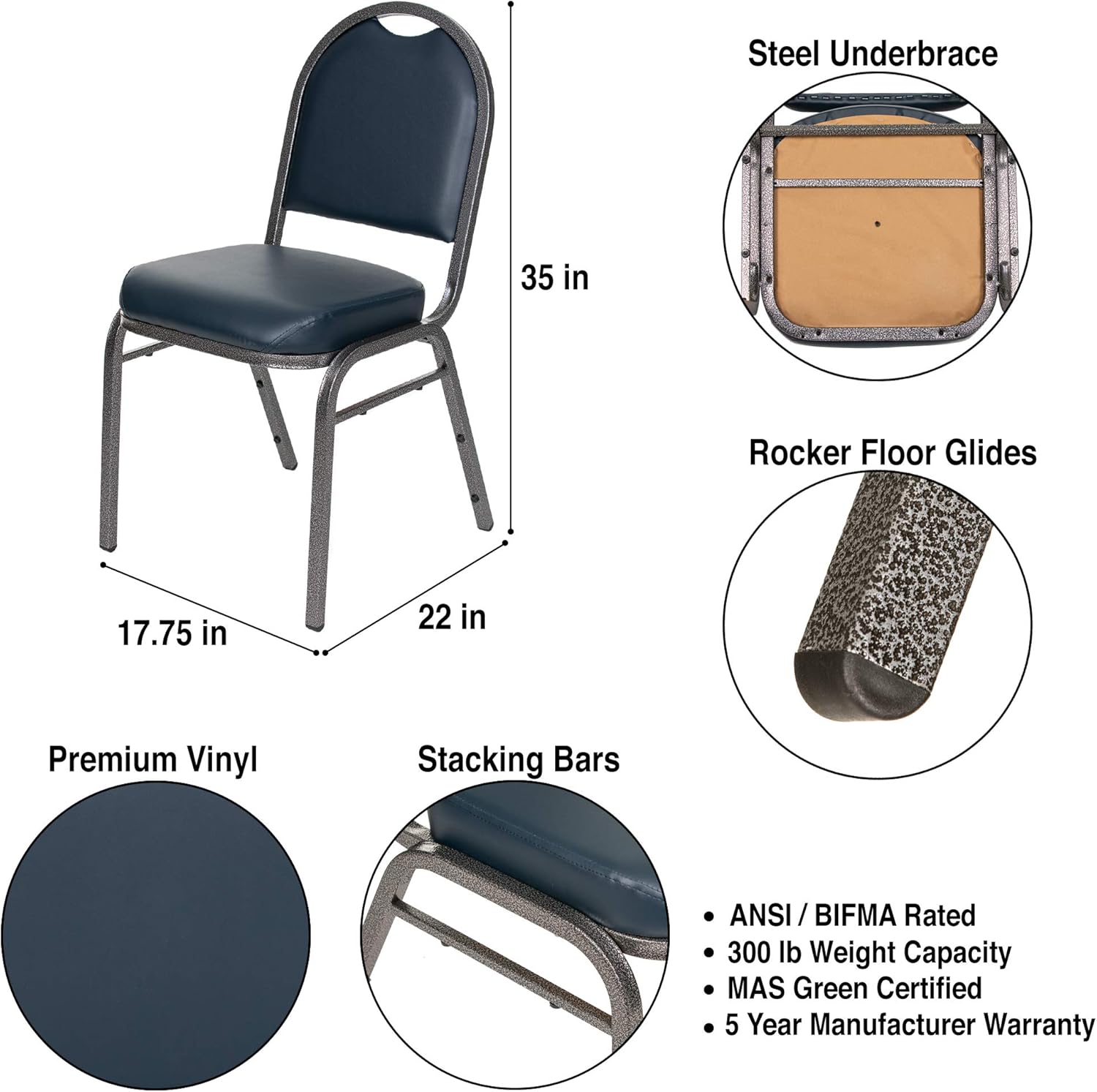 OEF Furnishings (Pack of 2) Premium Vinyl Upholstered Stack Banquet Chair
