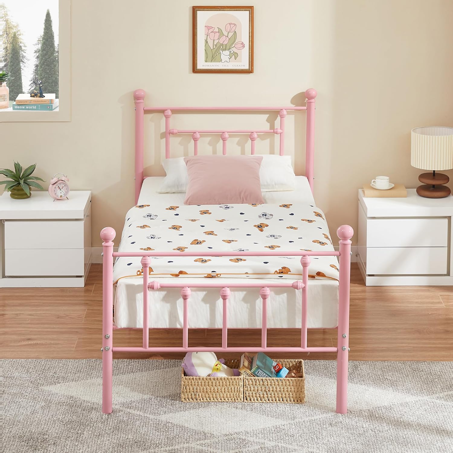 VECELO Twin Size Metal Platform Bed Frame with Headboard and Footboard