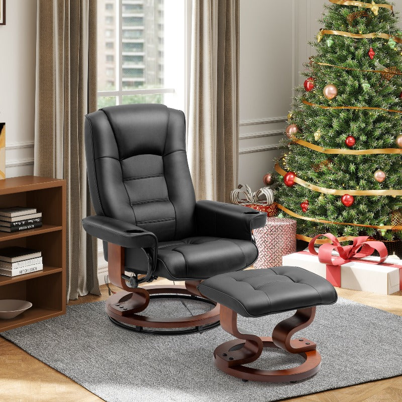 Heated Massage Recliner Chair with Ottoman – 360° Swivel