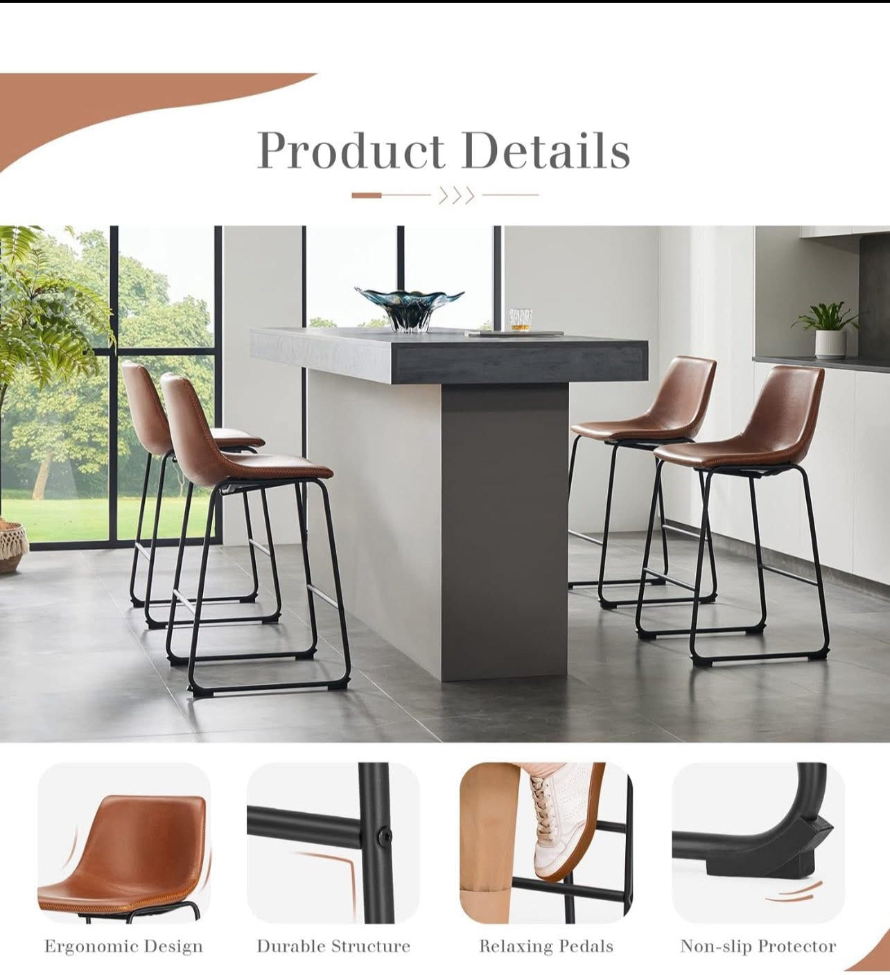 Sweetcrispy Counter Height Bar Stools Set of 4