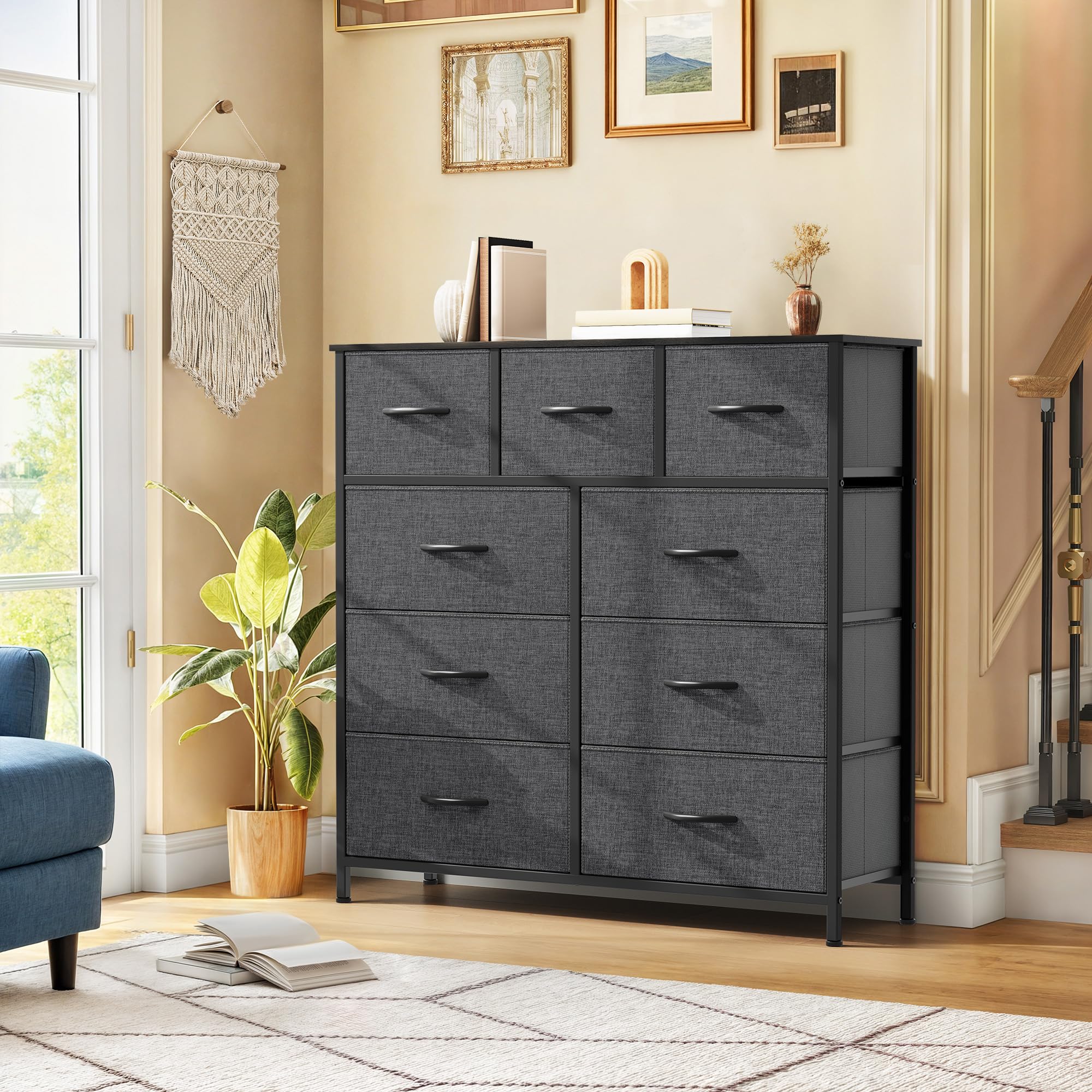 DWVO 4-Drawer Fabric Storage Tower – Steel Frame & Wooden Top