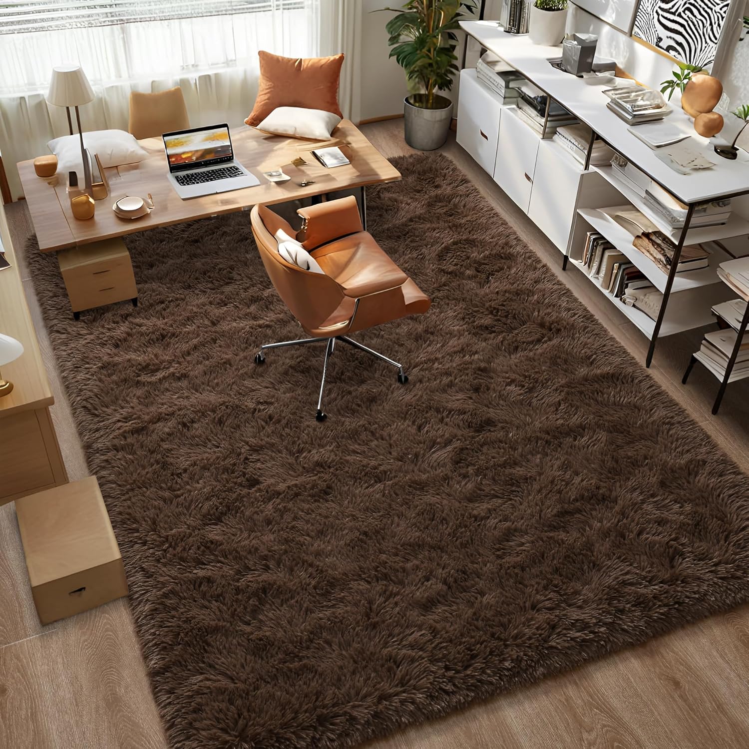 Foxmas Fluffy Brown Rug for Living Room