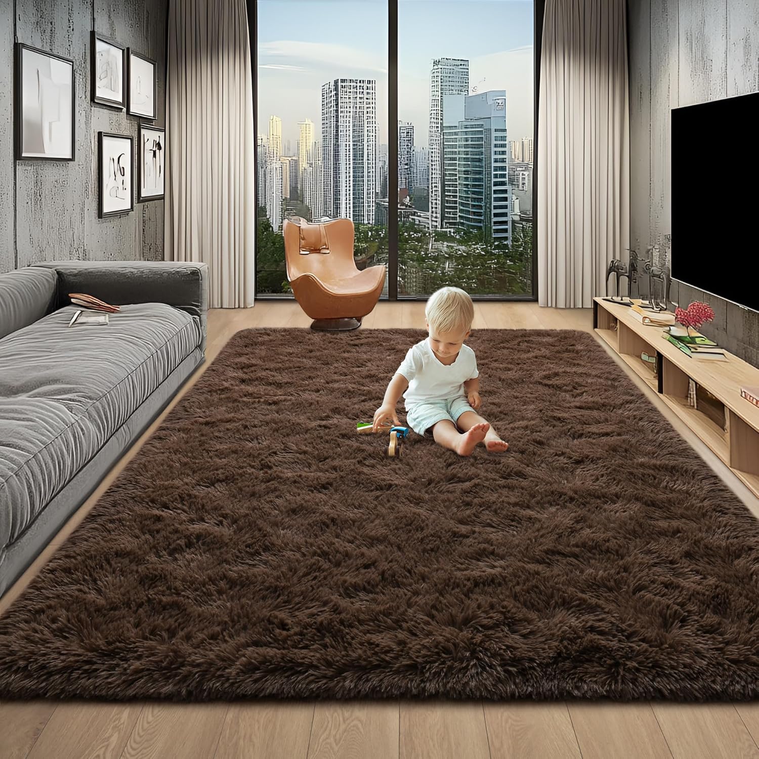 Foxmas Fluffy Brown Rug for Living Room