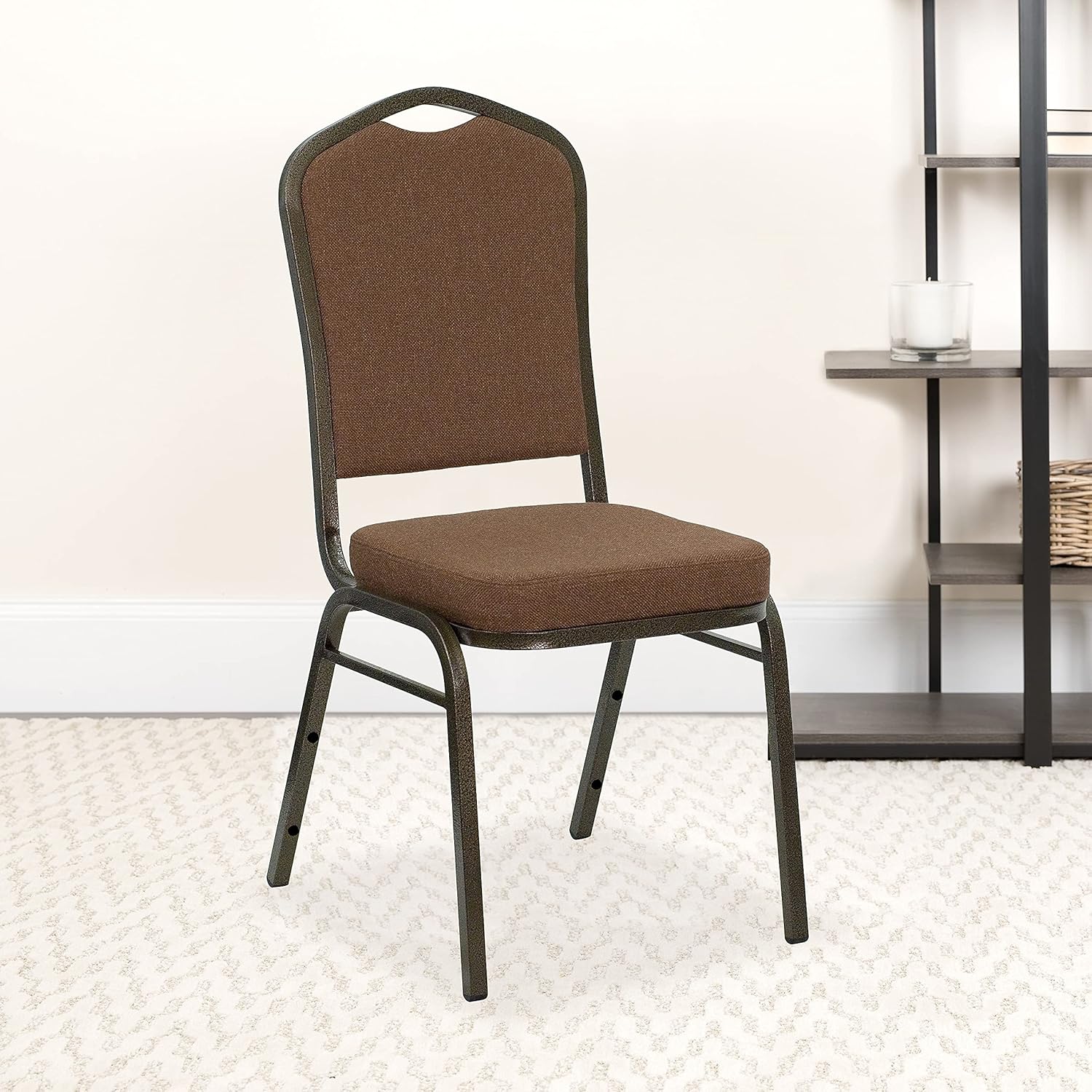 Flash Furniture HERCULES Series Crown Back Stacking Banquet Chair in Coffee Fabric