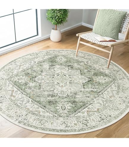 Garland Sparta Sage Green Round Non-Slip Area Rug 5ft