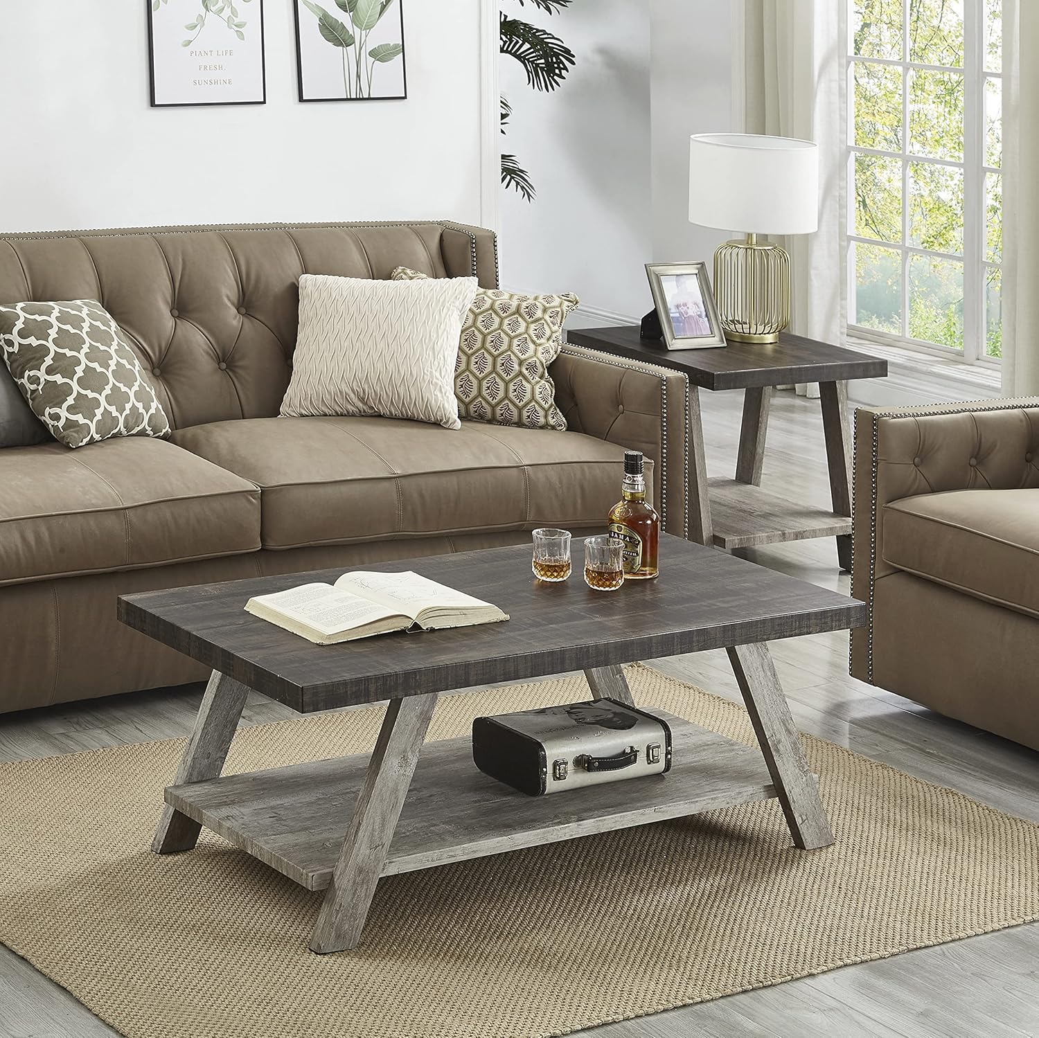 Roundhill Furniture Athens Contemporary Wood Shelf Coffee Table