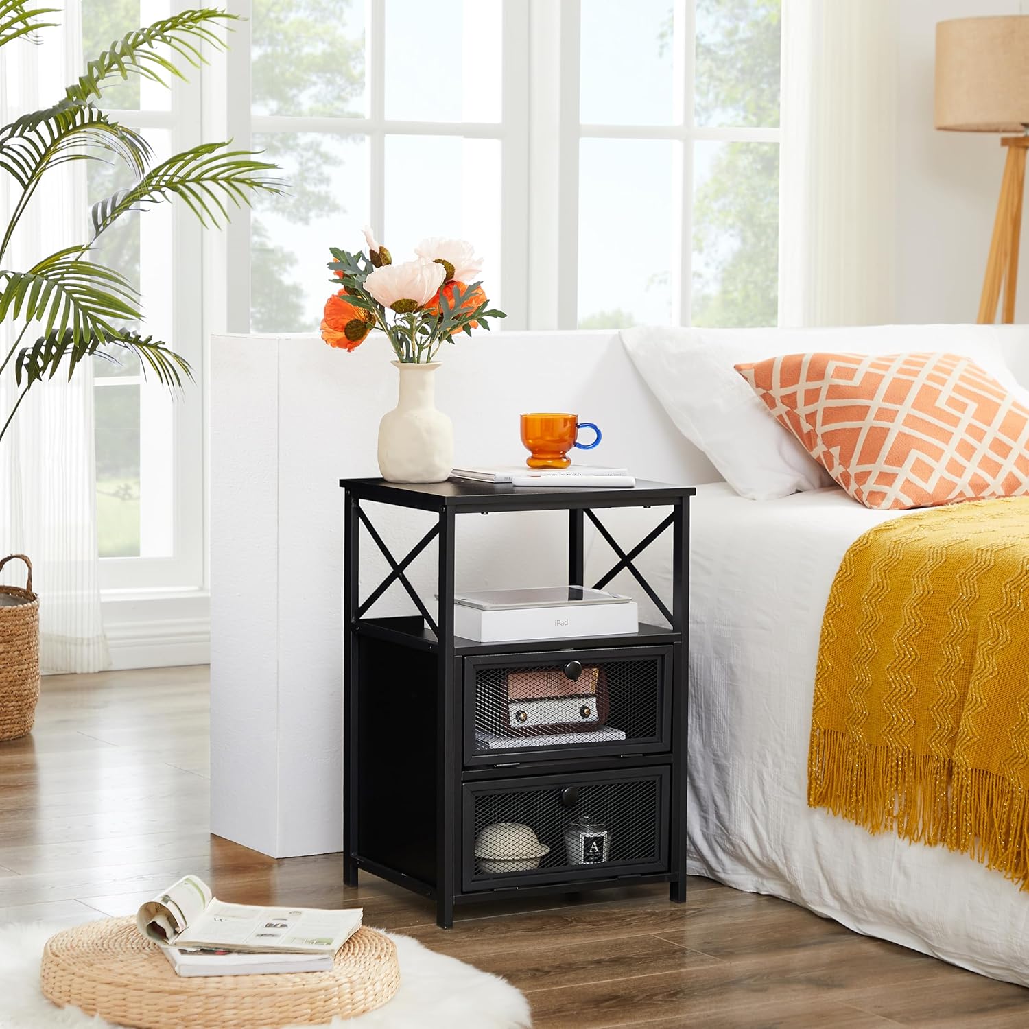 VECELO Nightstand End Table with flip Drawer