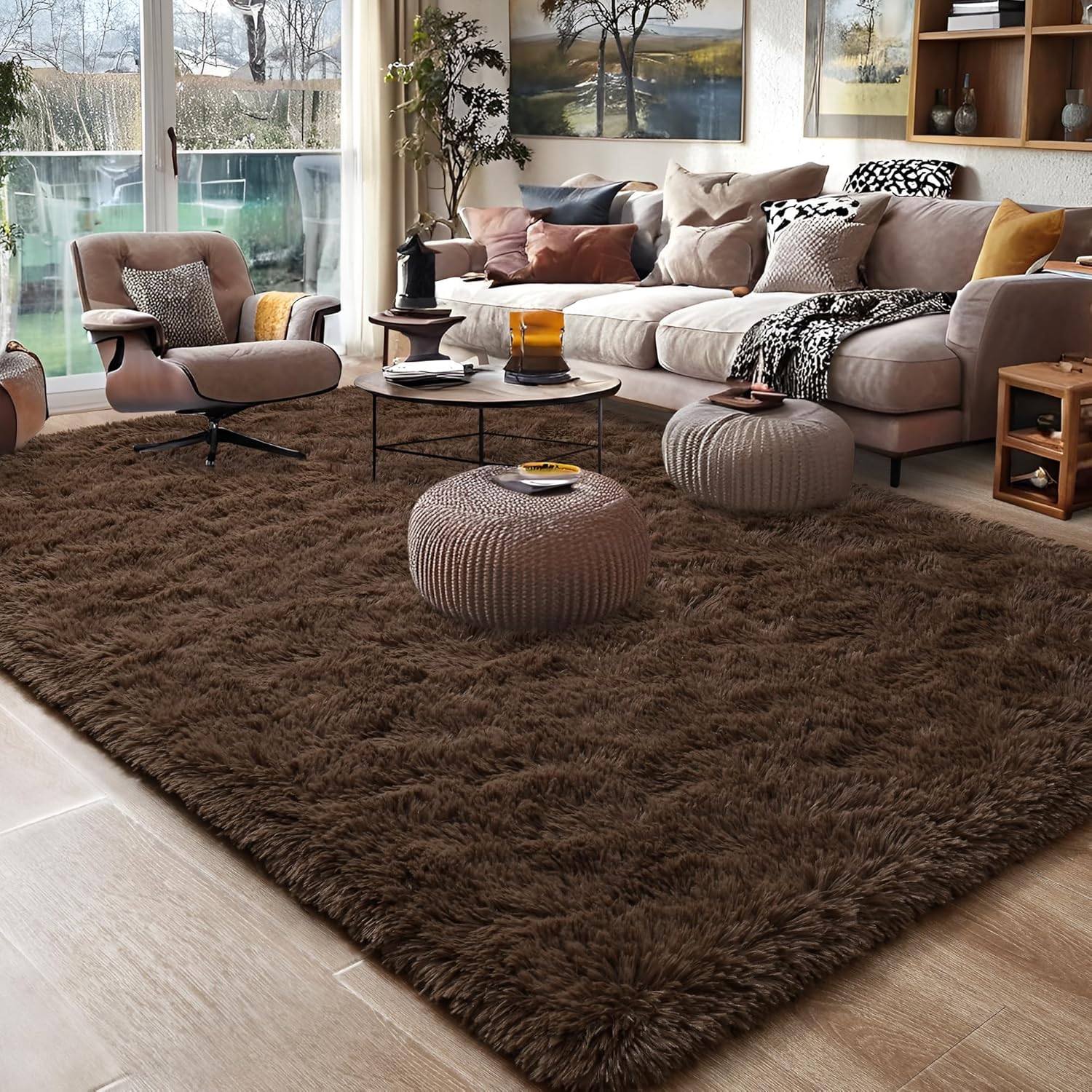 Foxmas Fluffy Brown Rug for Living Room