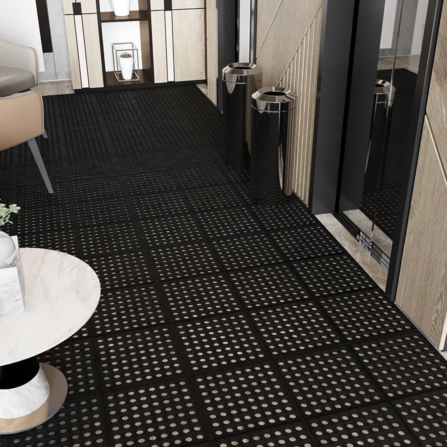 Ottomanson 36'' x 36'' Black Heavy-Duty Non-Slip Rubber Floor Mat