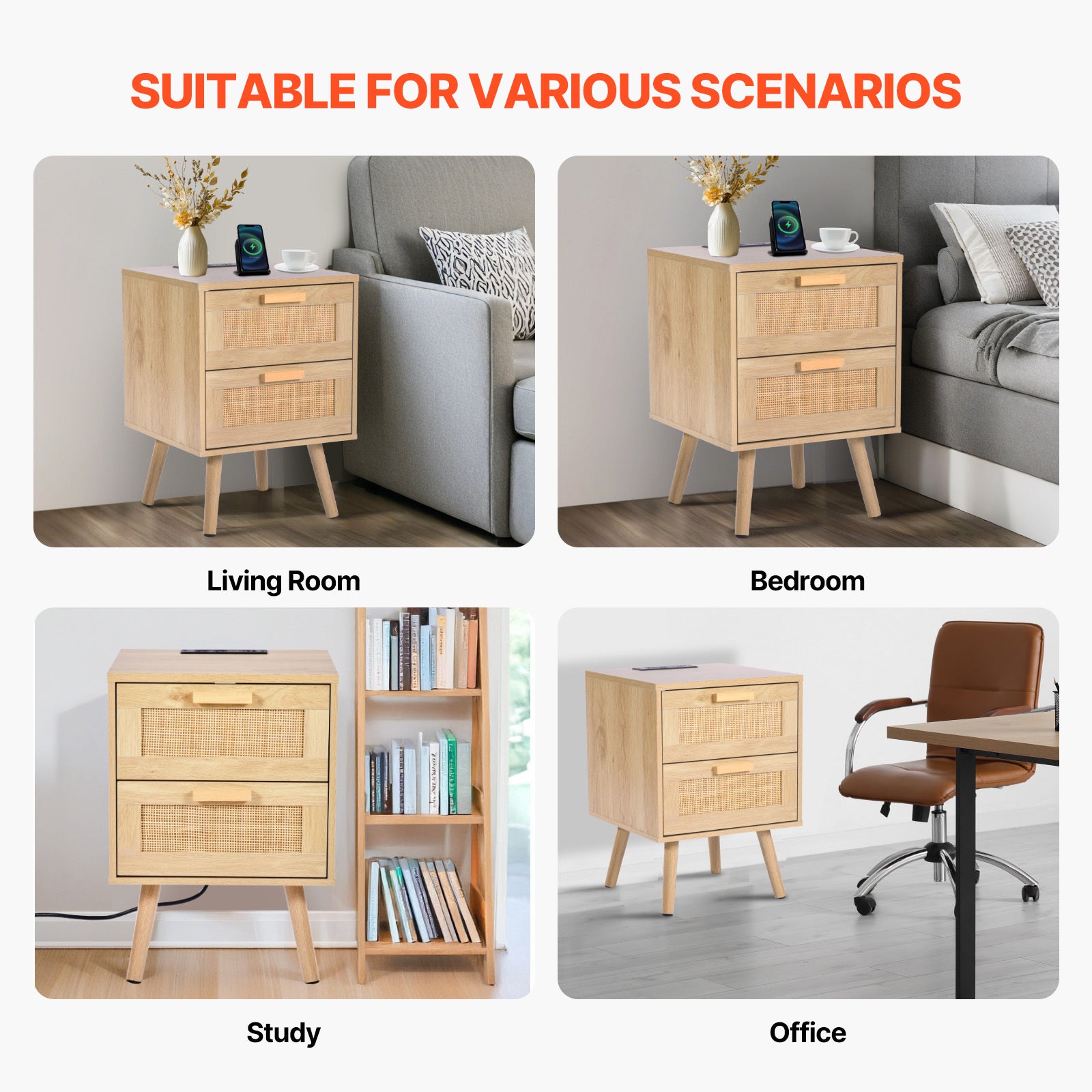 Vevor Rattan Nightstand End Table