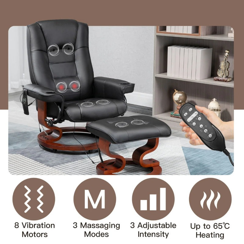 Heated Massage Recliner Chair with Ottoman – 360° Swivel