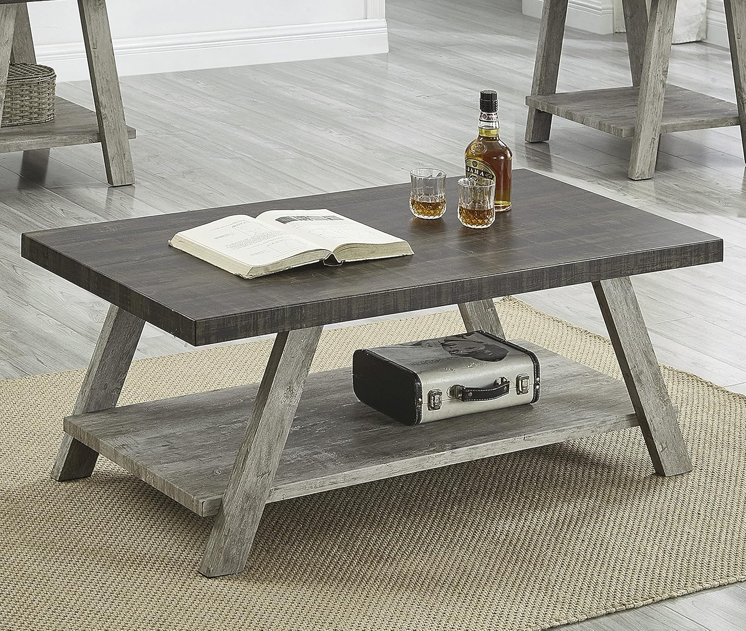 Roundhill Furniture Athens Contemporary Wood Shelf Coffee Table