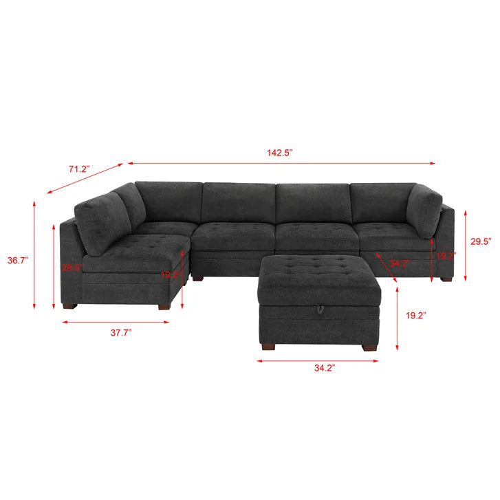 Thomasville Tisdale Modular Sectional 6-piece Dark Gray with Storage Ottoman