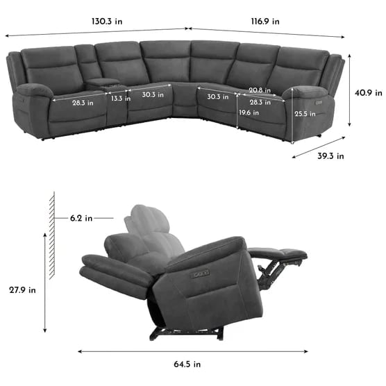 6-piece Fabric Power Reclining Sectional