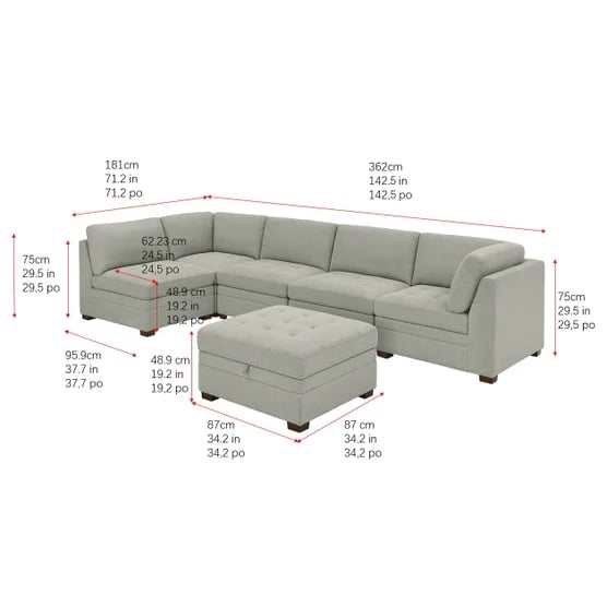 6-piece Boucle with Storage Ottoman