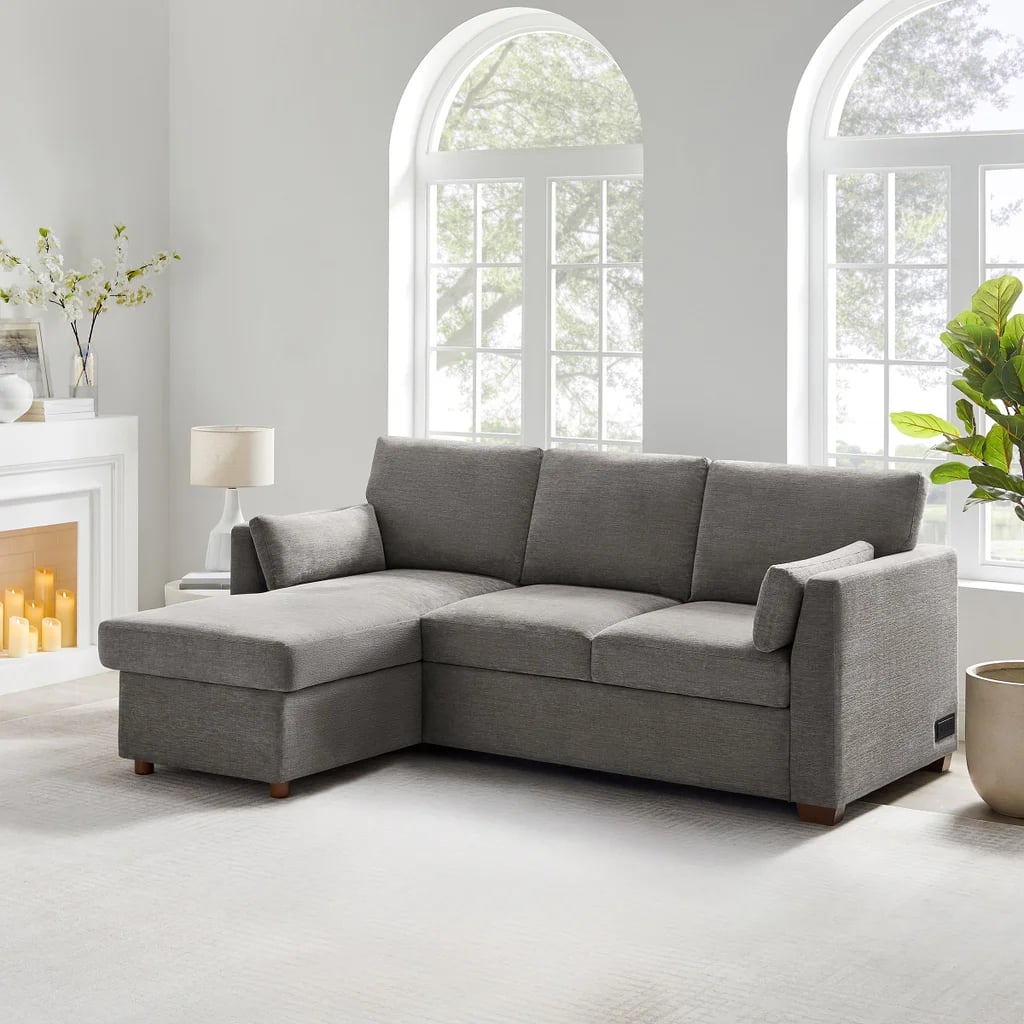Fabric Sleeper Sofa with Reversible Chaise and Storage, Gray
