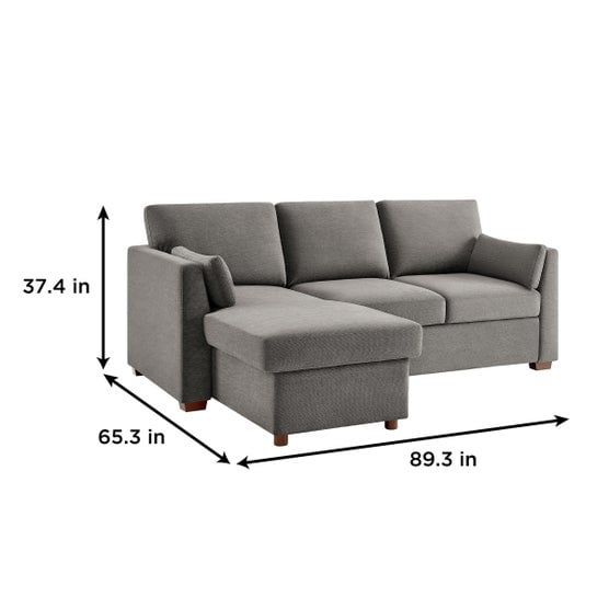 Fabric Sleeper Sofa with Reversible Chaise and Storage, Gray